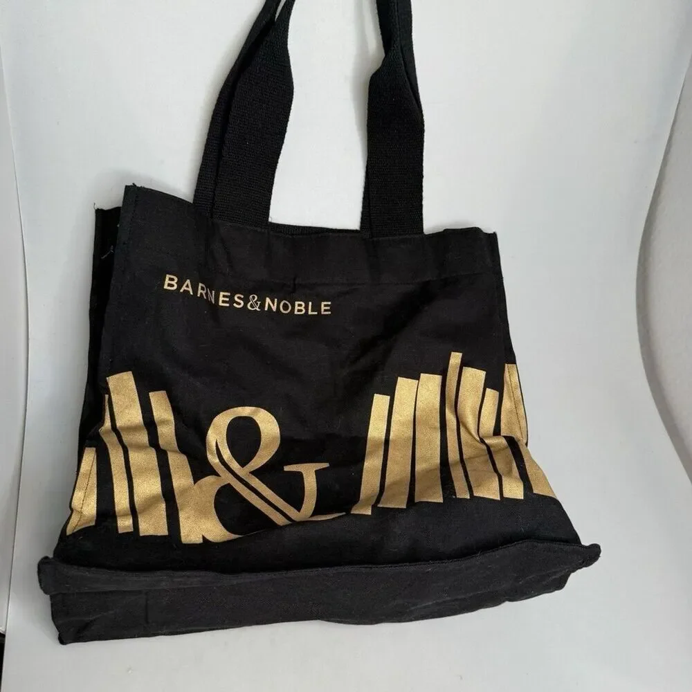 Barnes & Noble Canvas Tote Bag Black and Gold 14